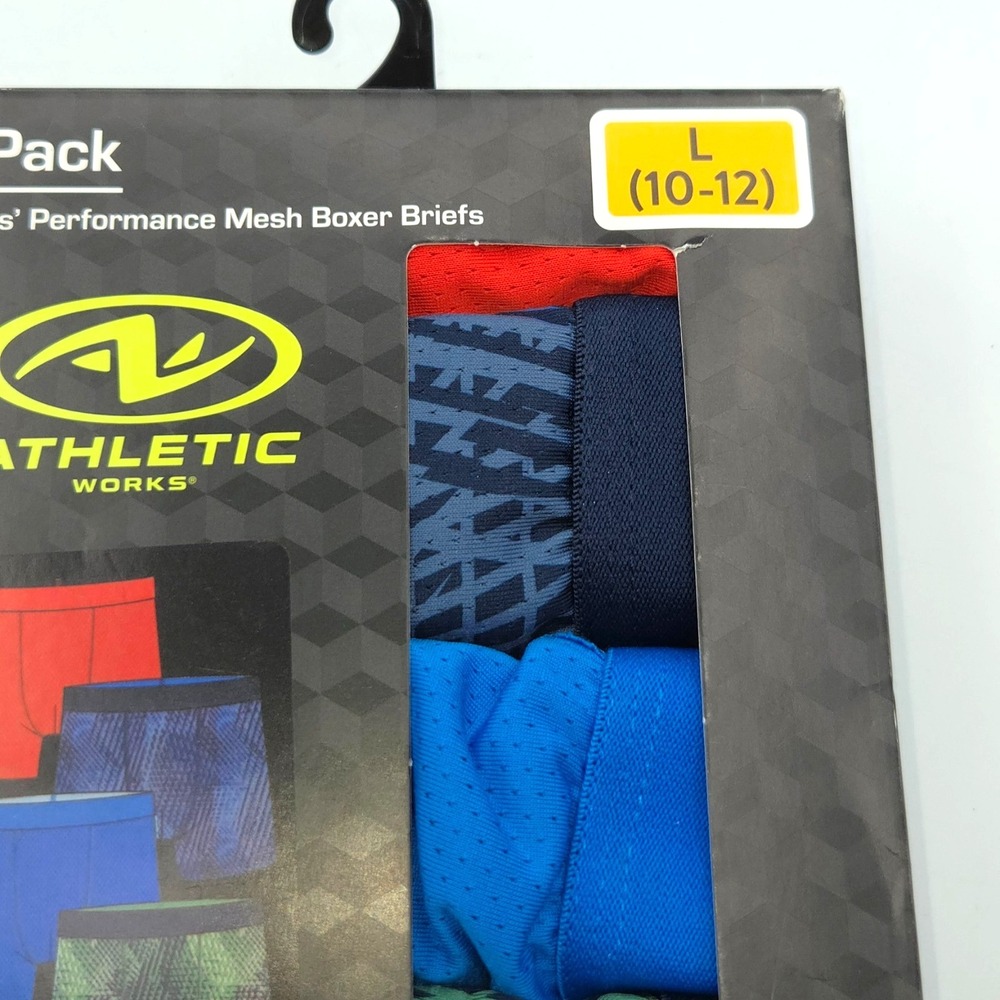 Athletic Works Boy's Performance Boxer Briefs 5 Pack Size L 10/12 Moisture Wick